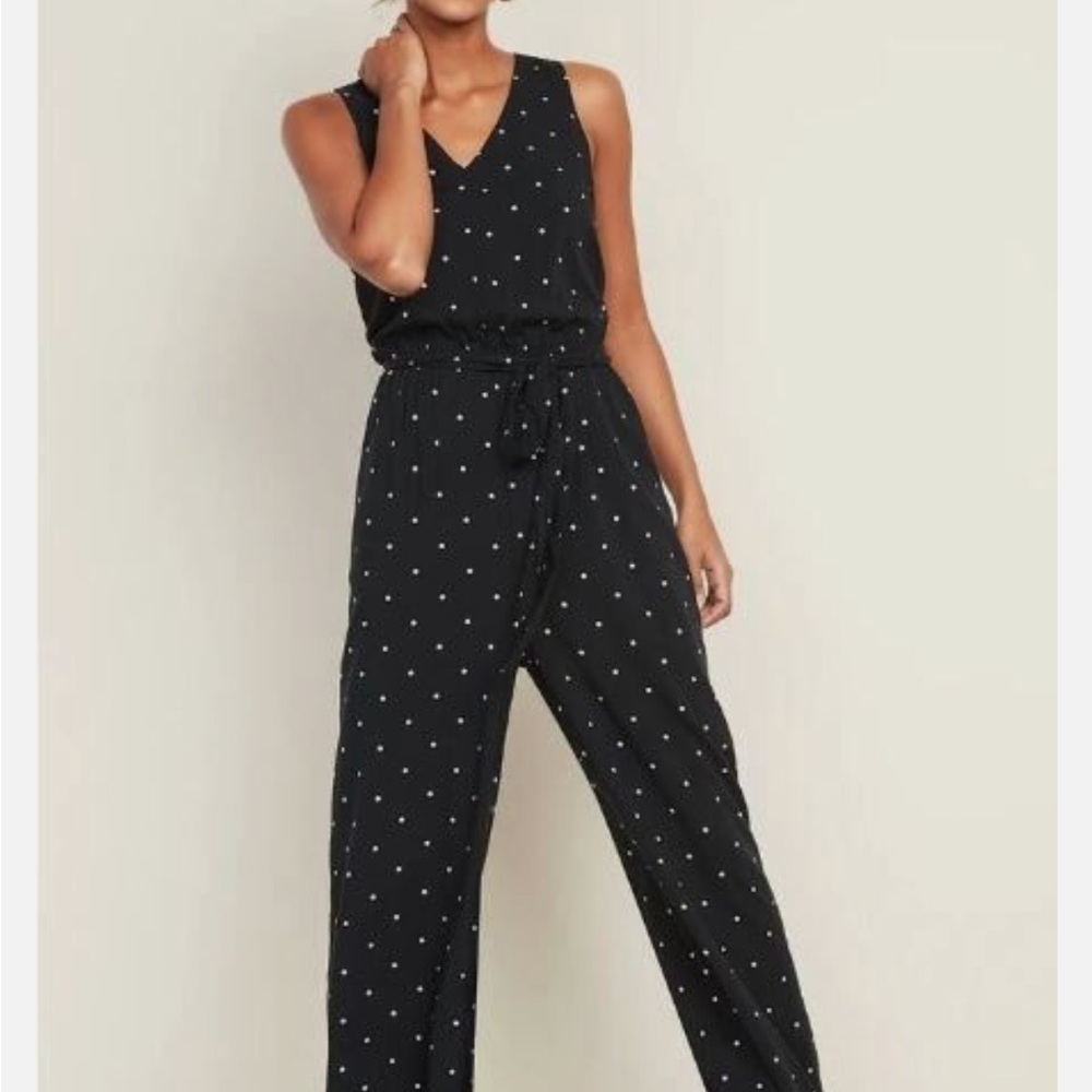 Old Navy Belted Black Jumpsuit with White Dots